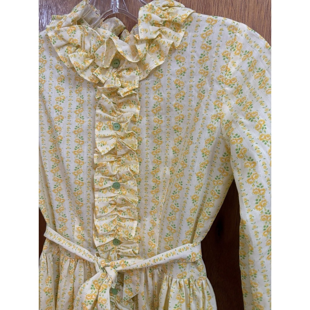 Vintage Handmade Women's ruffled belted metal zipper‎ cotton floral Dress